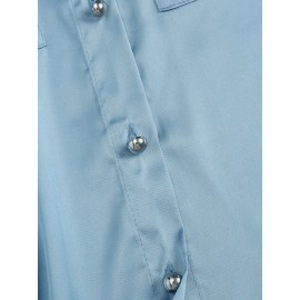 Women Satin Lapel Flap Pocket Solid Long Sleeve Shirt Women Satin Lapel Flap Pocket Solid Long Sleeve Shirt