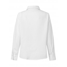 Women Solid Bowknot Button Front Casual Long Sleeve Shirt