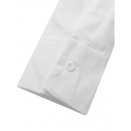 Women Solid Bowknot Button Front Casual Long Sleeve Shirt