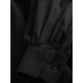 Women Plain Half Button Casual Long Sleeve Blouse