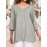 Women Plain Crew Neck Cotton Casual 3/4 Sleeve Blouse