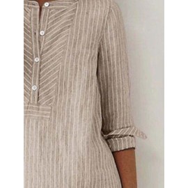 Women Striped Half Button High-LowÂ Hem Cotton Blouse