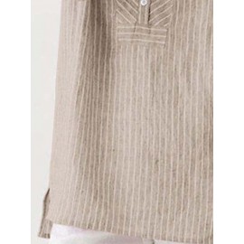 Women Striped Half Button High-LowÂ Hem Cotton Blouse