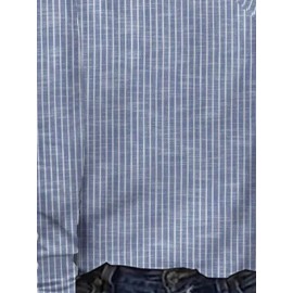 Women Striped Button Design Cotton Long Sleeve Blouse