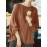 Women Solid Pleated Crew Neck Casual Long Sleeve Blouse