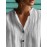 Women Striped Stand Collar Button Front Short Sleeve Shirt