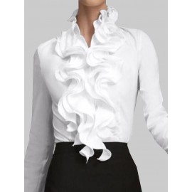 Ruffled Decorat Long Sleeve Button Work Elegant Blouse Ruffled Decorat Long Sleeve Button Work Elegant Blouse