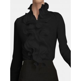 Ruffled Decorat Long Sleeve Button Work Elegant Blouse Ruffled Decorat Long Sleeve Button Work Elegant Blouse