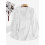 Women Solid Chest Pocket Button Up Long Sleeve Shirt