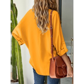 Women Lace Splice High-LowÂ Hem Long Sleeve Blouse