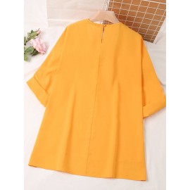 Women Lace Splice High-LowÂ Hem Long Sleeve Blouse