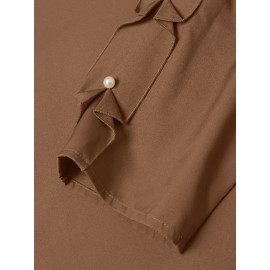 Women Solid Crew Neck Pearls Detail 3/4 Sleeve Blouse Women Solid Crew Neck Pearls Detail 3/4 Sleeve Blouse
