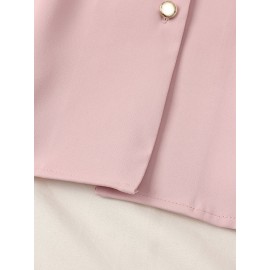 Women Plain Stand Collar Ruffle Trim Long Sleeve Shirt Women Plain Stand Collar Ruffle Trim Long Sleeve Shirt