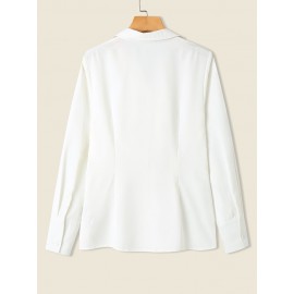Solid Ruffle Button Lapel Long Sleeve Blouse