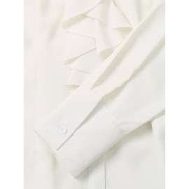 Solid Ruffle Button Lapel Long Sleeve Blouse
