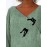 Women Cute Cat Print Wrap Design Cotton 3/4 Sleeve Blouse