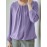 Women Solid Pleated Crew Neck Elastic Hem Long Sleeve Blouse