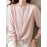 Women Plain Stand Collar Button Up Long Sleeve Shirt
