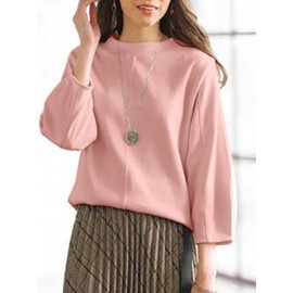 Women Solid Seam Detail Crew Neck Casual 3/4 Sleeve Blouse