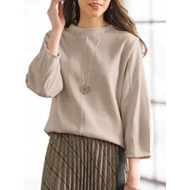 Women Solid Seam Detail Crew Neck Casual 3/4 Sleeve Blouse
