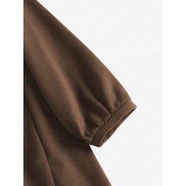 Women Solid V-Neck Knit Casual 3/4 Sleeve Blouse