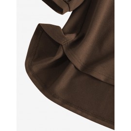 Women Solid V-Neck Knit Casual 3/4 Sleeve Blouse