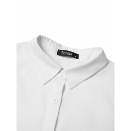 Women Solid Lapel Layered Irregular Hem Long Sleeve Shirt