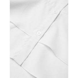 Women Solid Lapel Layered Irregular Hem Long Sleeve Shirt