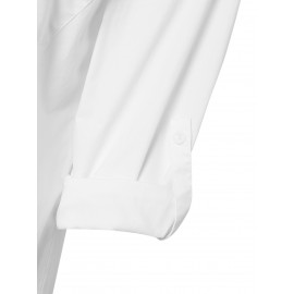 Women Solid Lapel Layered Irregular Hem Long Sleeve Shirt