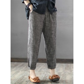 Vintage Striped Pockets Cotton Harem Pants
