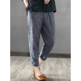 Vintage Striped Pockets Cotton Harem Pants