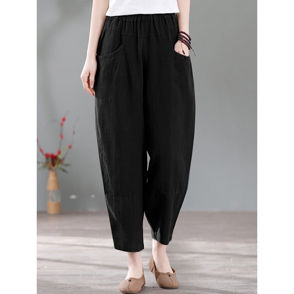 Solid Pocket Casual Cotton Pants Solid Pocket Casual Cotton Pants