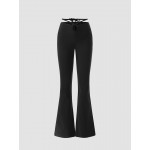 Solid Knotted Hollow-out Flared Pants