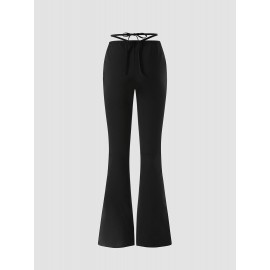 Solid Knotted Hollow-out Flared Pants Solid Knotted Hollow-out Flared Pants