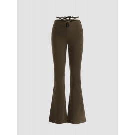 Solid Knotted Hollow-out Flared Pants Solid Knotted Hollow-out Flared Pants