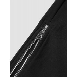 Solid Double Zip Hem Lace Up Zip Back Pants Solid Double Zip Hem Lace Up Zip Back Pants