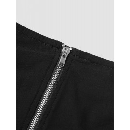 Solid Double Zip Hem Lace Up Zip Back Pants Solid Double Zip Hem Lace Up Zip Back Pants