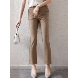 Solid Zip Front Casual Pants For Women