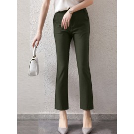 Solid Zip Front Casual Pants For Women