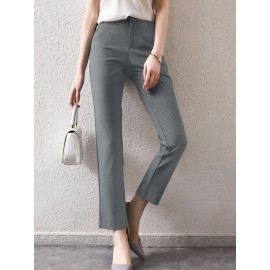 Solid Zip Front Casual Pants For Women