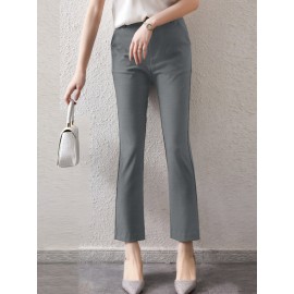 Solid Zip Front Casual Pants For Women