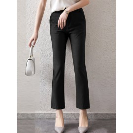 Solid Zip Front Casual Pants For Women