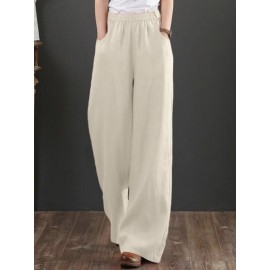 Solid Pocket Straight Leg Pants For Women