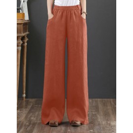 Solid Pocket Straight Leg Pants For Women