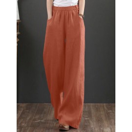 Solid Pocket Straight Leg Pants For Women