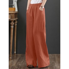 Solid Pocket Straight Leg Pants For Women