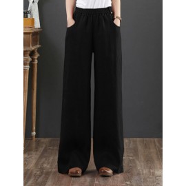Solid Pocket Straight Leg Pants For Women