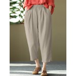 Women Solid Pocket Elastic Waist Casual Harem Pants