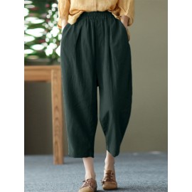 Women Solid Pocket Elastic Waist Casual Harem Pants Women Solid Pocket Elastic Waist Casual Harem Pants