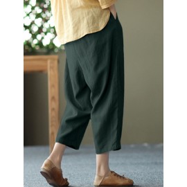 Women Solid Pocket Elastic Waist Casual Harem Pants Women Solid Pocket Elastic Waist Casual Harem Pants